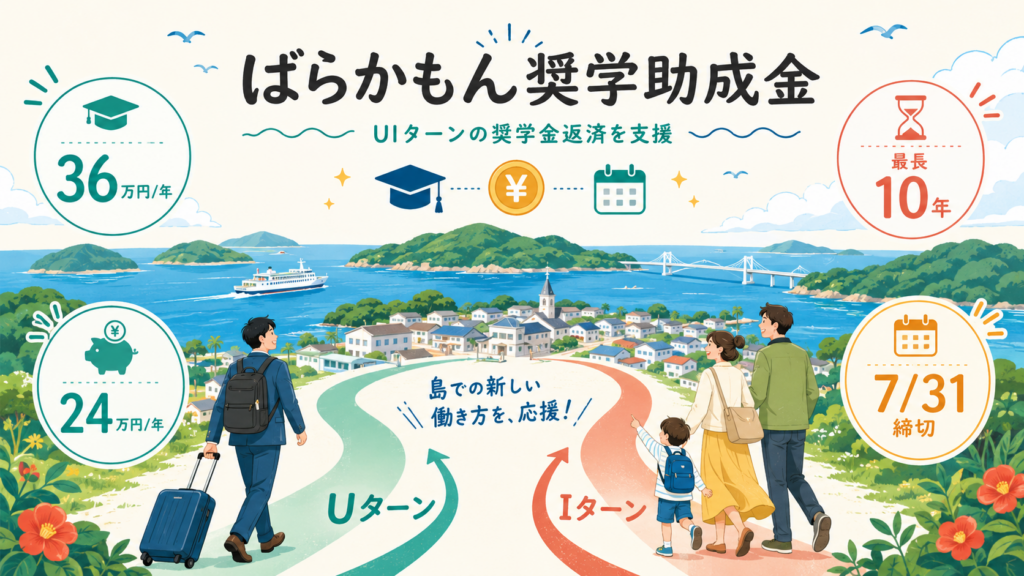 五島市ばらかもん奨学助成金｜UIターン奨学金返済最大36万円の解説図解1
