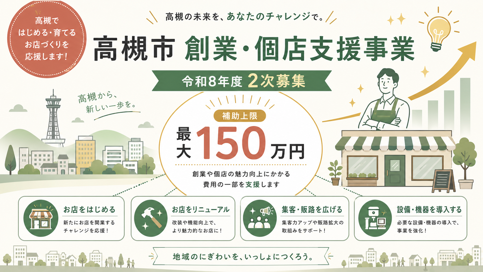 高槻市 創業・個店支援事業 令和8年度2次募集｜最大150万円補助の解説図解1