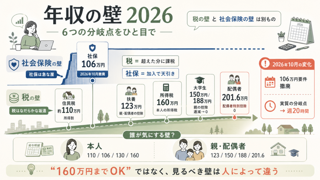 年収の壁2026年版｜160万円と106万円の壁は結局どうなったの解説図解1