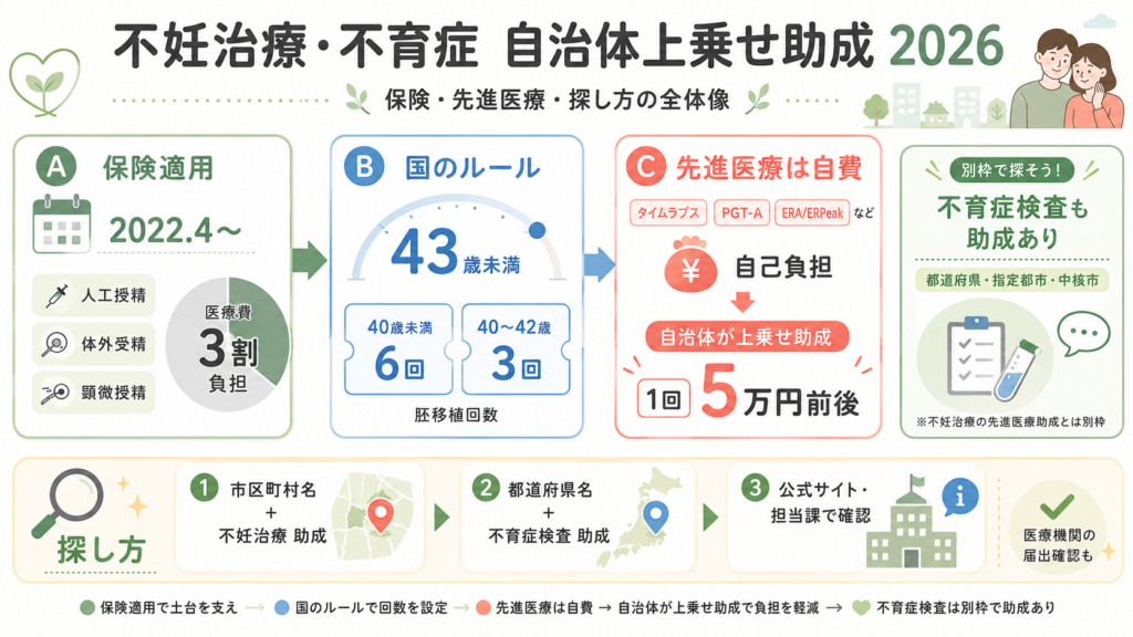 不妊治療・不育症の自治体上乗せ助成 全国まとめ2026｜先進医療と探し方の解説図解1