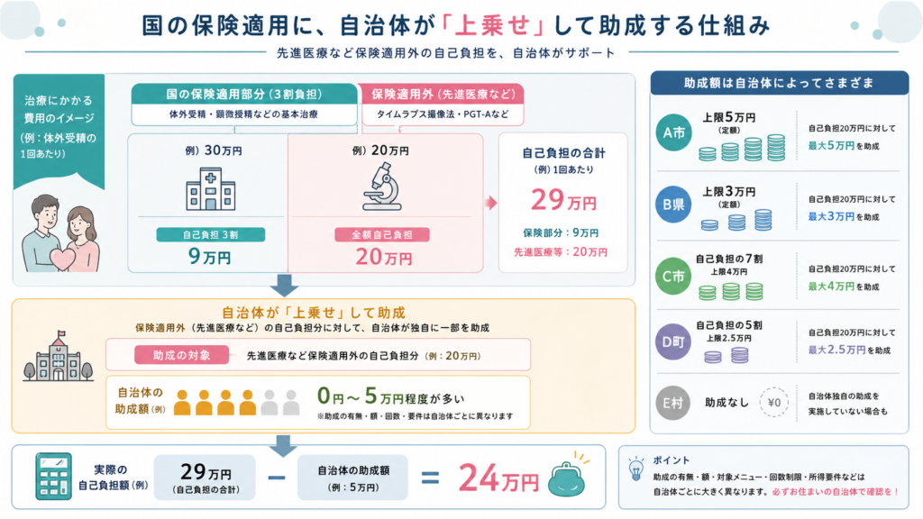 不妊治療・不育症の自治体上乗せ助成 全国まとめ2026｜先進医療と探し方の解説図解3