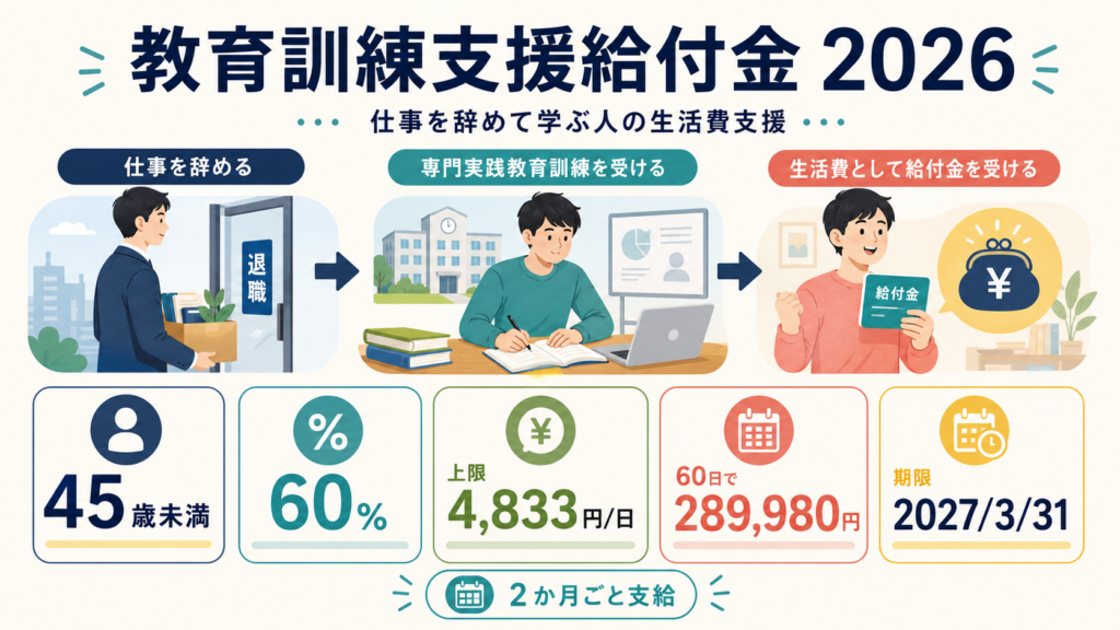 教育訓練支援給付金2026｜日額4,833円・令和9年3月末期限の解説図解1