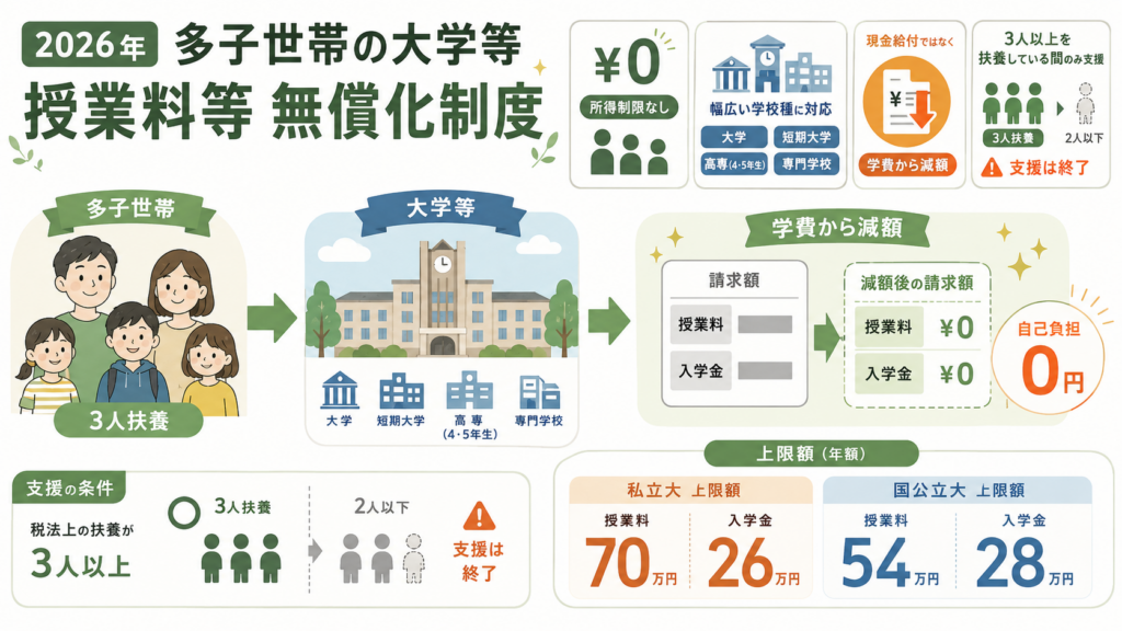 多子世帯の大学無償化2026｜子3人の数え方と免除上限額一覧の解説図解1
