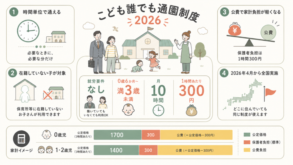 こども誰でも通園制度2026｜就労要件なし月10時間・料金と申込の解説図解1