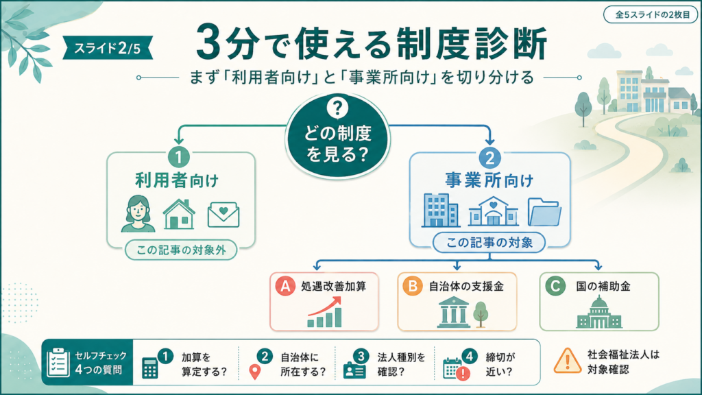 令和8年度介護事業所の補助金・加算｜管理者と事務の実務まとめの解説図解2
