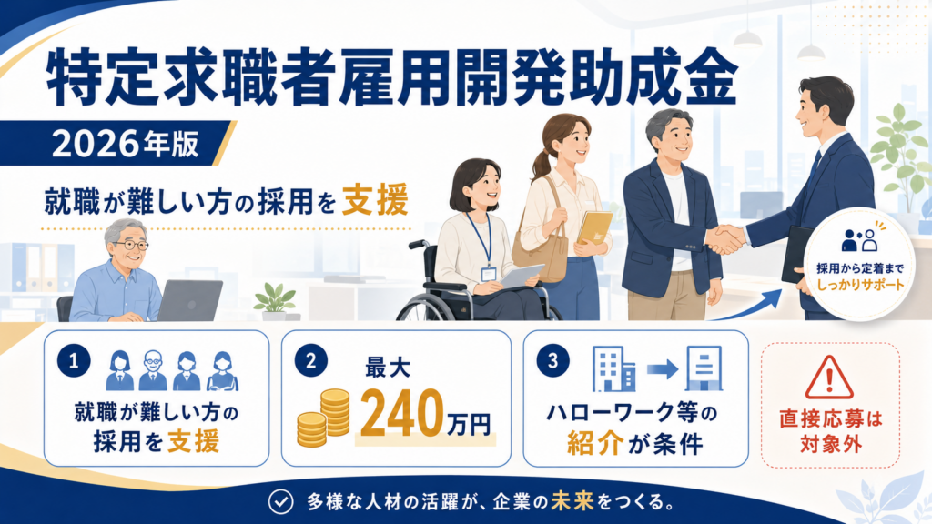 特定求職者雇用開発助成金全コース比較｜対象者別の受給額と申請方法の解説図解1