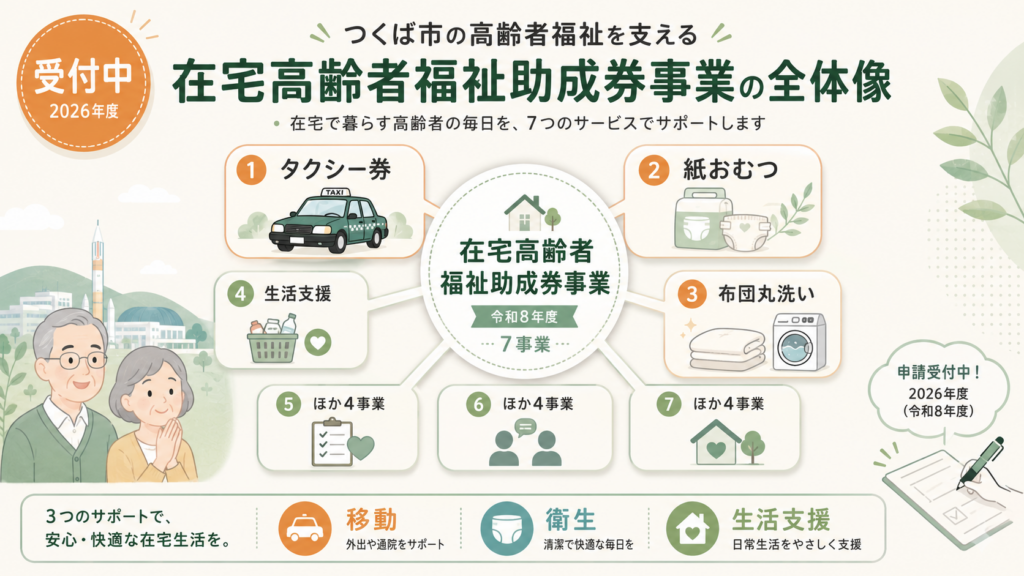 つくば市高齢者タクシー券・おむつ助成の解説図解1