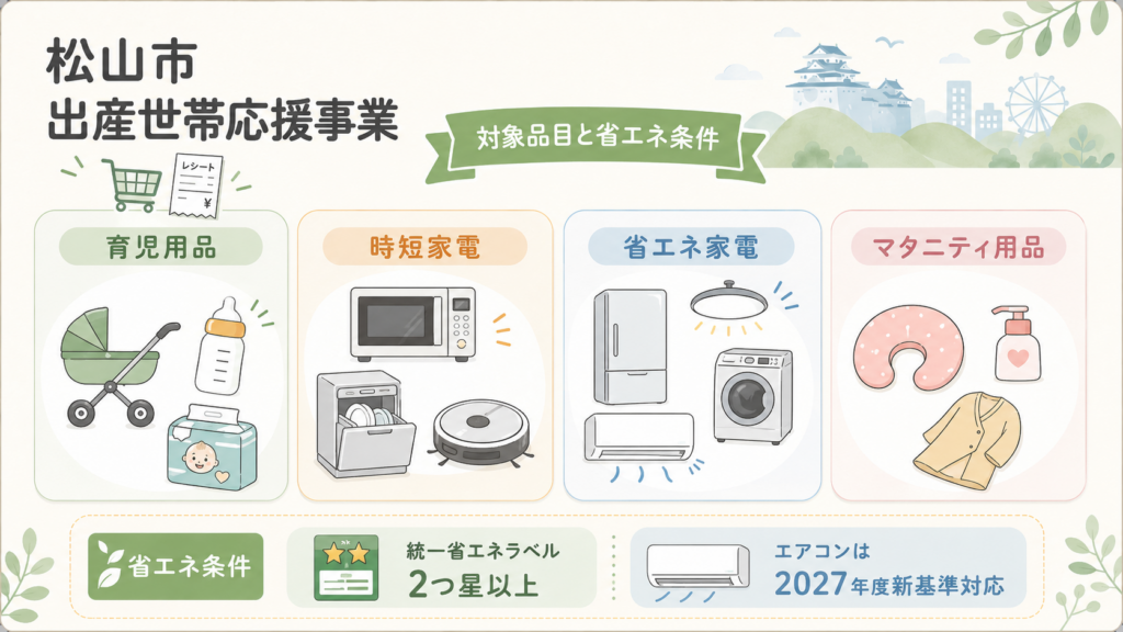 松山市 出産世帯応援事業 最大30万円の申請方法と対象品目の解説図解3