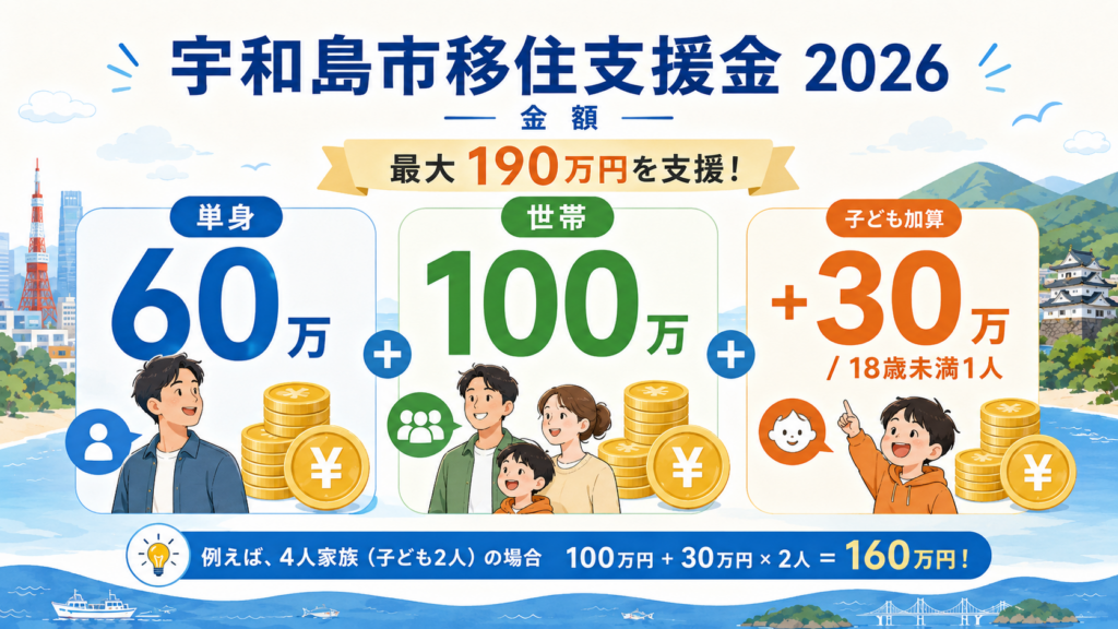 宇和島市移住支援金2026|単身60万・世帯100万円と申請の解説図解2