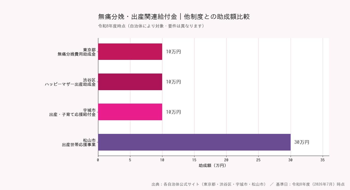 東京都無痛分娩費用助成金 - 他制度との助成額比較図解