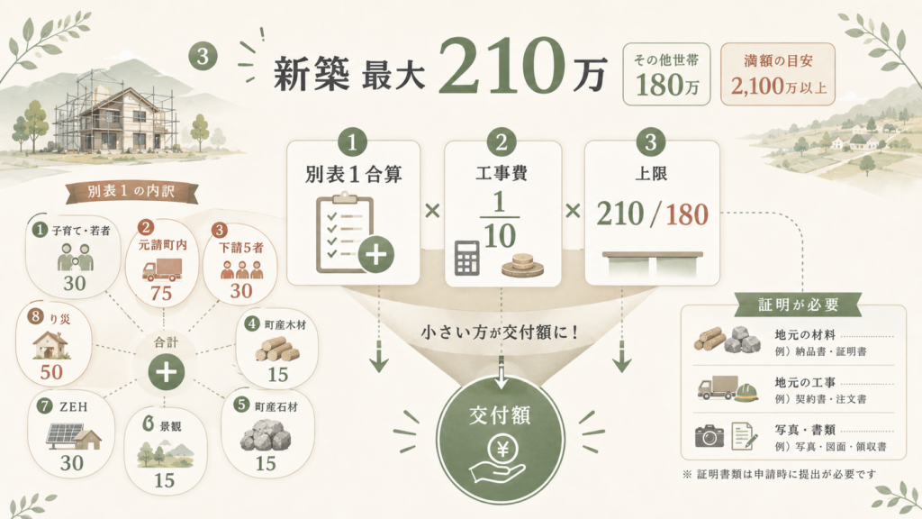 図解：新築助成金210万円は、どうやったら満額になる？