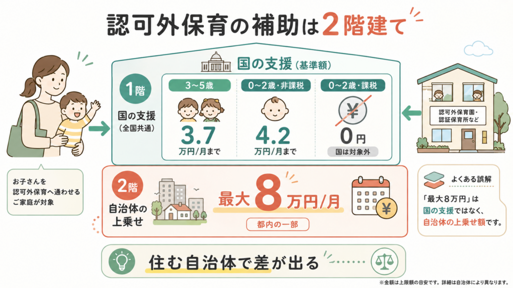 図解:認可外保育園の補助金はいくらもらえる?