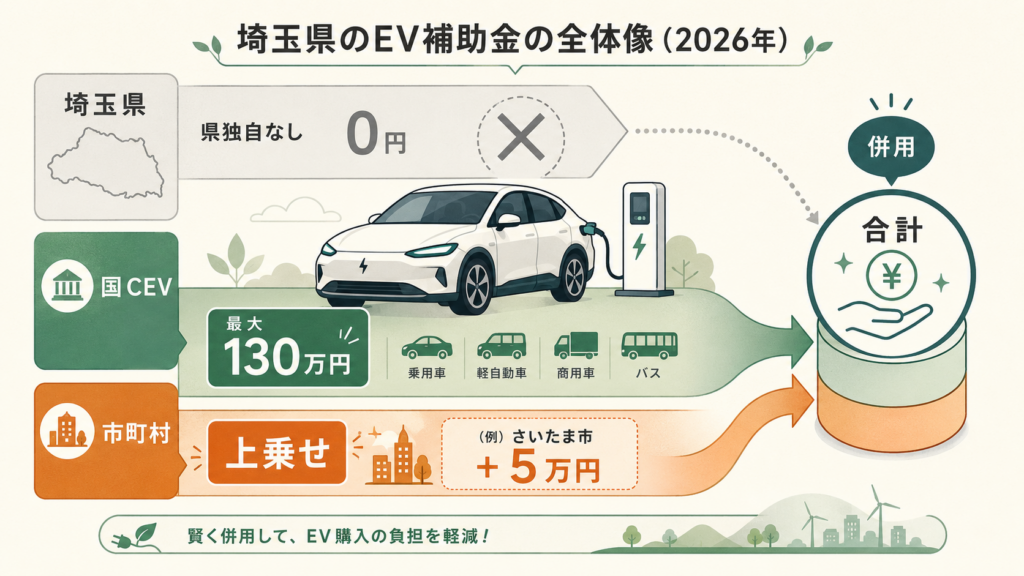 図解:埼玉県のEV補助金は令和8年度いくらもらえる?