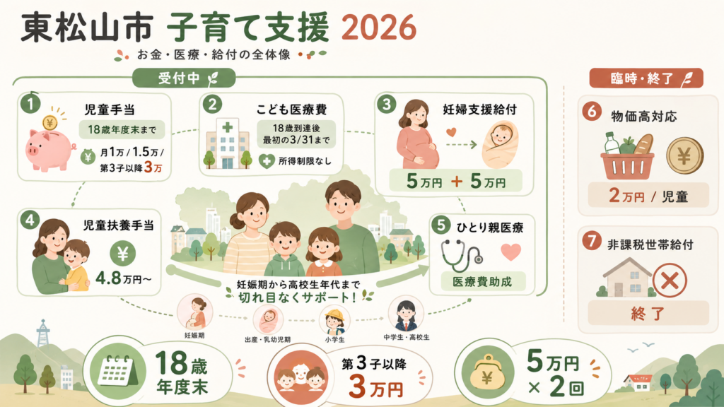 先に結論：東松山市の子育て支援で押さえる5点を整理した図解