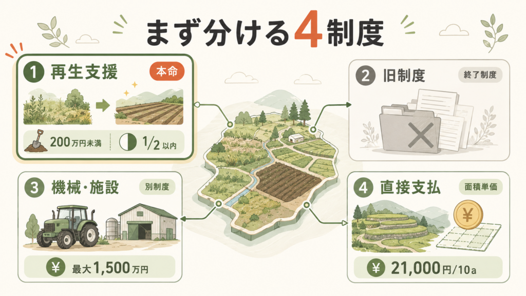 まず結論:2026年に確認する4つの制度を分けるを整理した図解