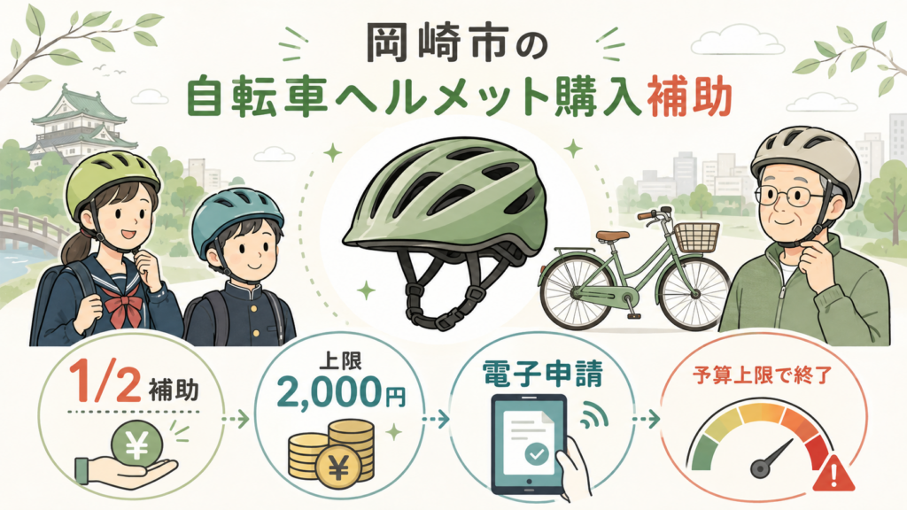 岡崎市ヘルメット補助金の要点（TL;DR）を整理した図解