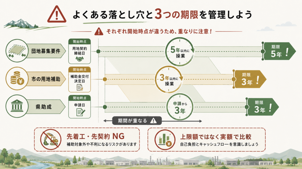 申請でよくある不採択・落とし穴を整理した図解