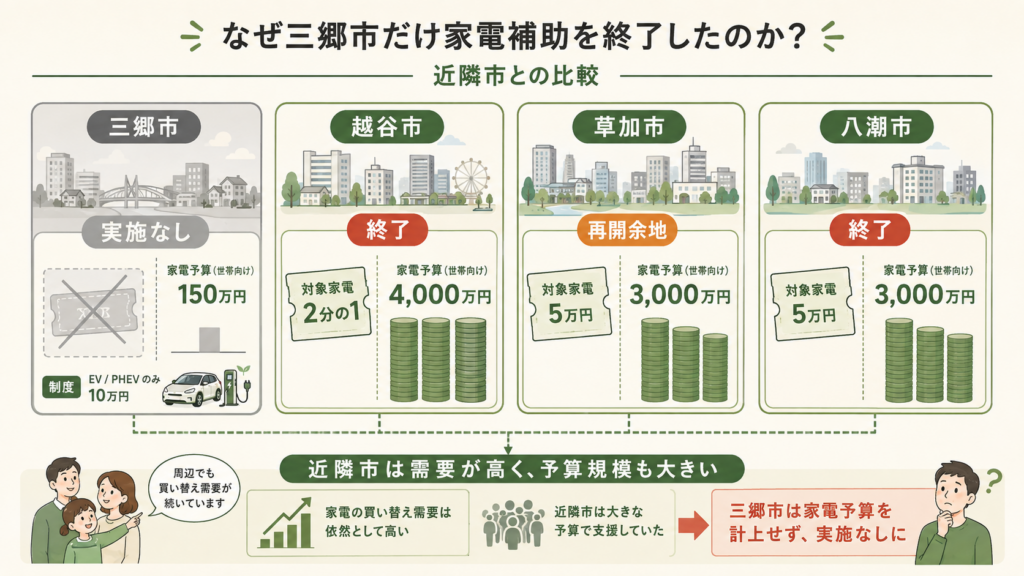 図解：なぜ三郷市だけが家電補助を打ち切ったのか？