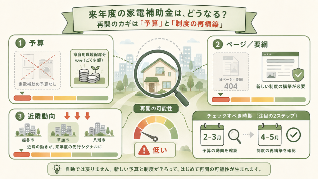 図解：令和9年度に三郷市の家電補助は復活するのか？