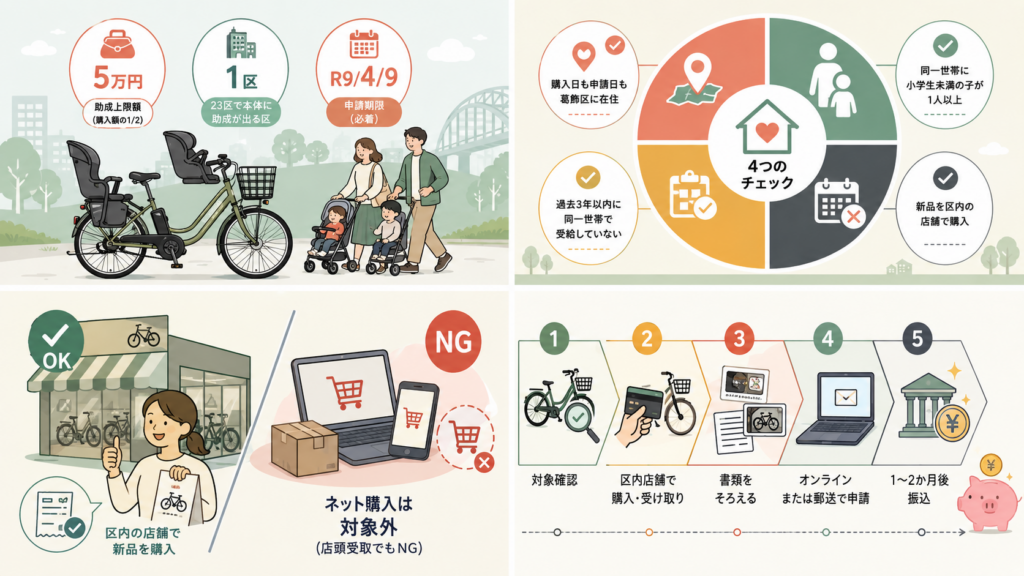 図解：葛飾区の電動自転車補助金はいくらもらえる？