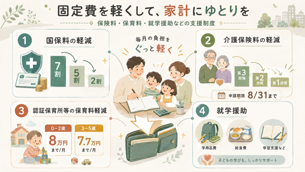 保険料や保育料の減免はある？非課税世帯が対象になる制度はを整理した図解