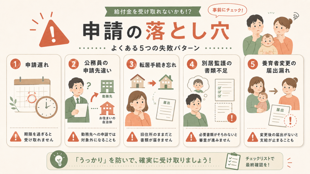 申請の流れと5つの失敗パターンを整理した図解