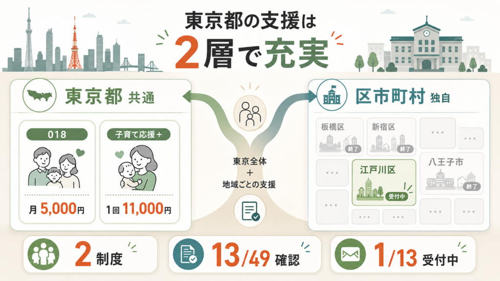 東京都が全域で実施する給付｜018サポート・子育て応援＋（プラス）を整理した図解