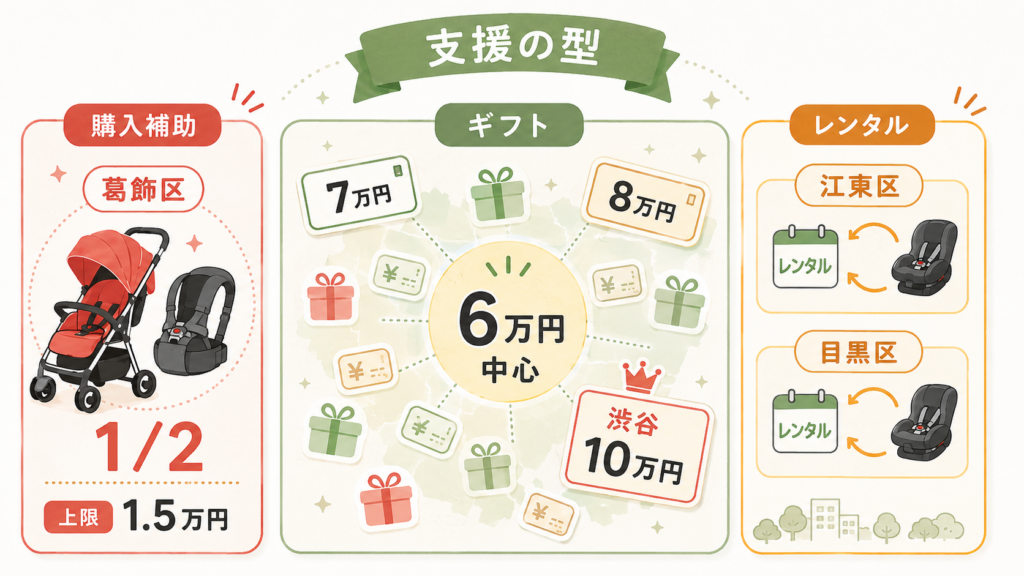 図解：葛飾区のベビーカー等助成は、いくら戻ってきて誰が対象なのか？