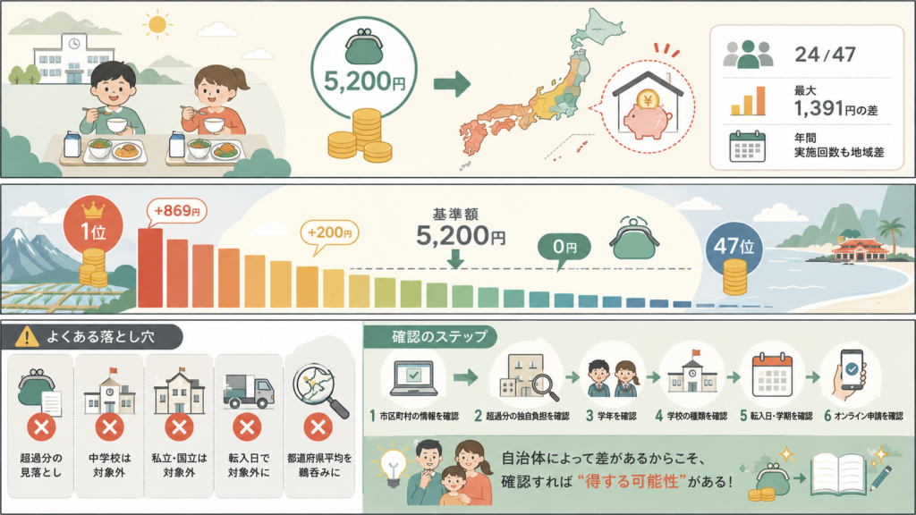 図解：学校給食費の無償化、結局いくら自己負担が残る？