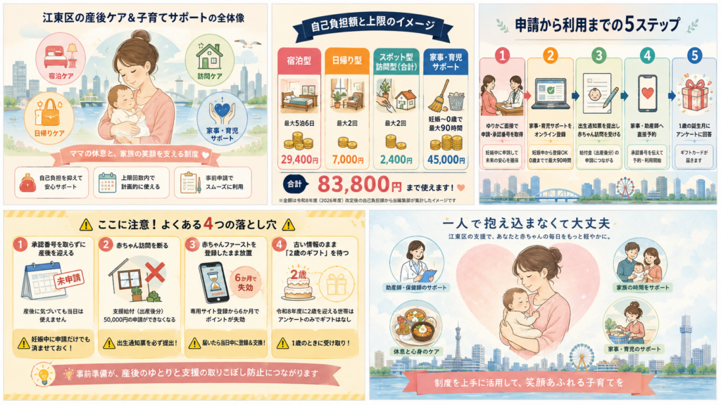 産後ケア・産後サポートの制度一覧を整理した図解
