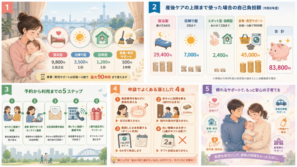 江東区の産後ケア2026の予約から利用までの手順を整理した図解