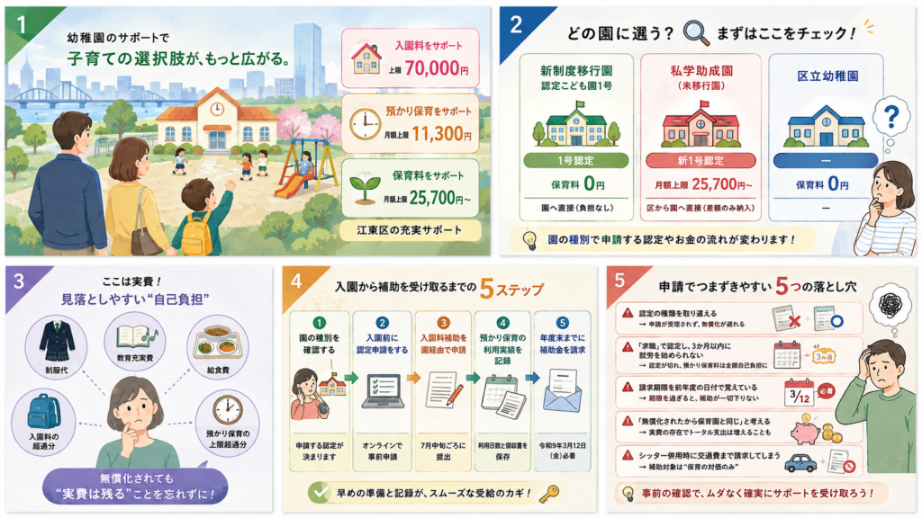幼稚園・幼児教育に関する補助の一覧を整理した図解