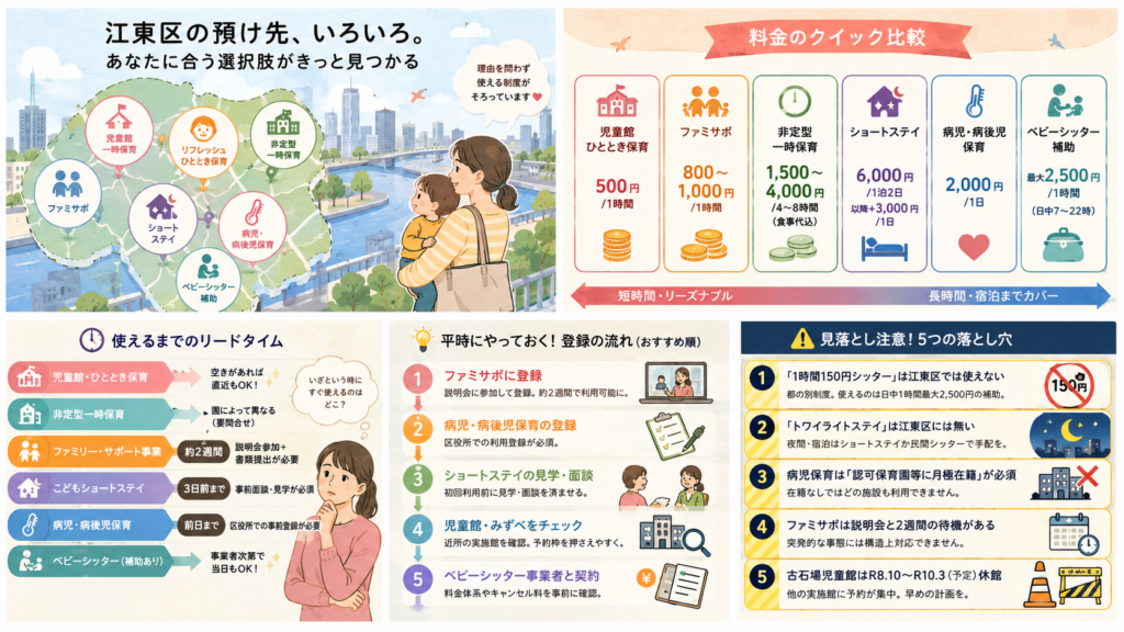 江東区の一時預かり2026の預け先の一覧と料金を整理した図解