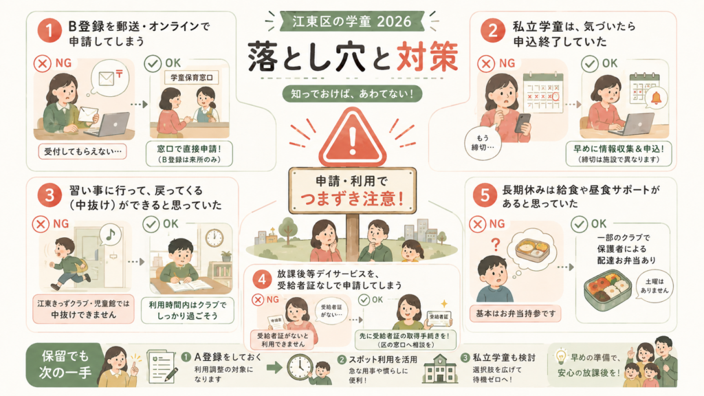 江東区の学童2026の入学前年の秋からの動き方を整理した図解