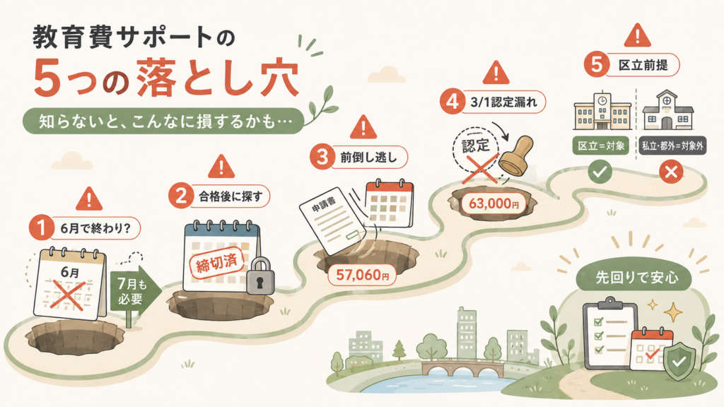 江東区の教育費支援2026の学年別・いつ何を出すかを整理した図解