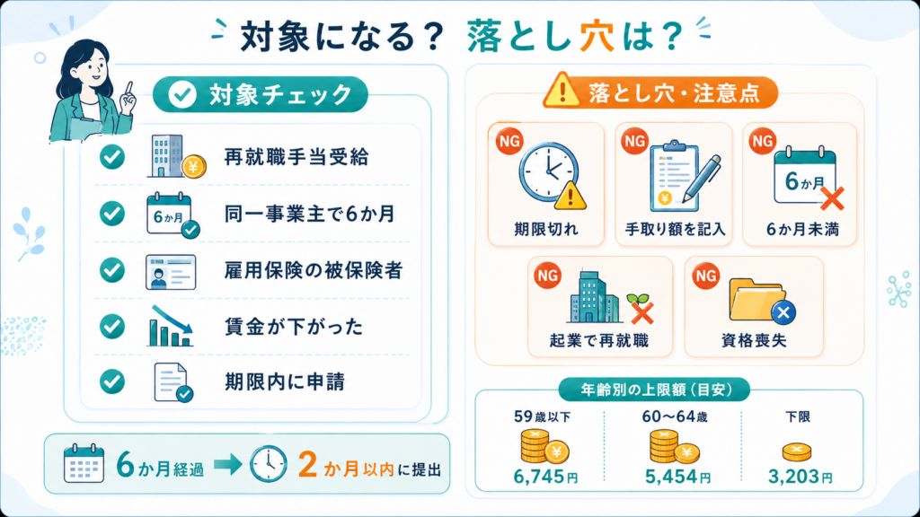 あなたのケースは対象になる？チェックリストと支給額シミュレーターを整理した図解