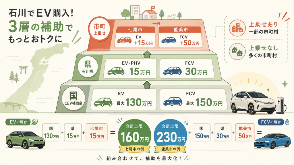 軽EV・PHV・FCVで金額はどう変わる？車種区分ごとの一覧を整理した図解