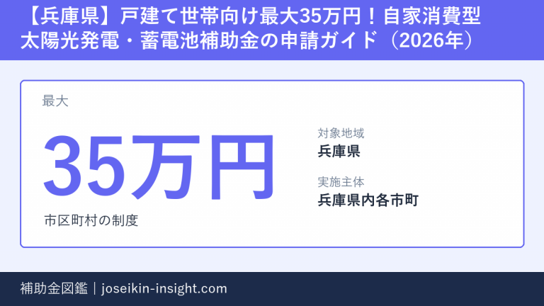 【兵庫県】戸建て世帯向け最大35万円！自家消費型太陽光発電・蓄電池補助金の申請ガイド（2026年）の概要画像