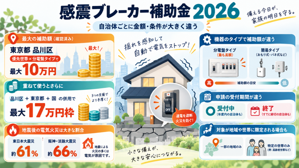 図解：感震ブレーカーの補助金はいくら？タイプによっていくら変わる？