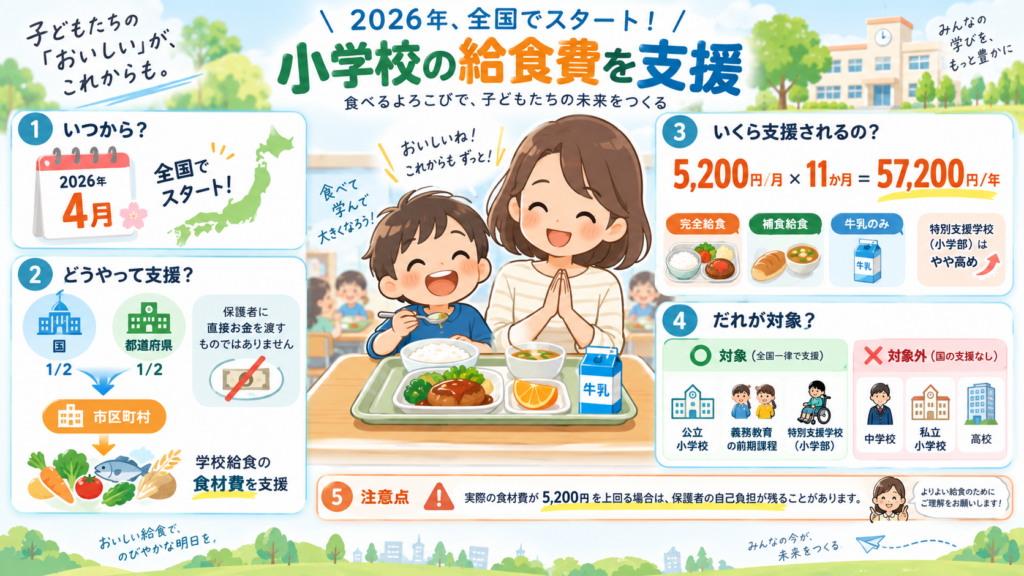 図解：給食費の無償化は、自分の市でいつから始まる？