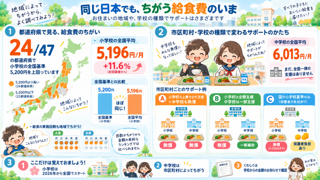 中学校の給食費はいつから無償になる？自治体別の実施状況を整理した図解