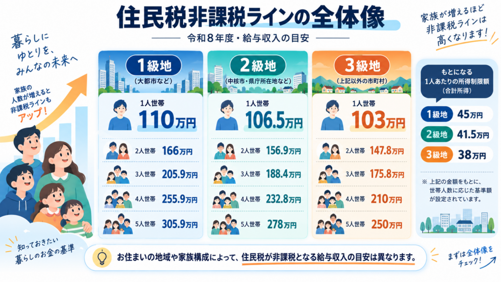 図解：住民税非課税世帯の年収はいくらまで？