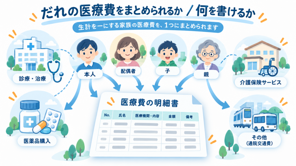 医療費控除の明細書はどんな様式か—3つの区画をまず押さえるを整理した図解