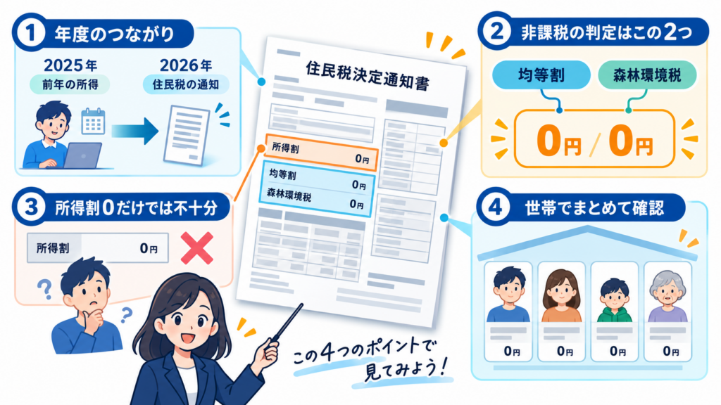 図解:2026年6月に届いた通知書は、いつの所得で計算されているのか?