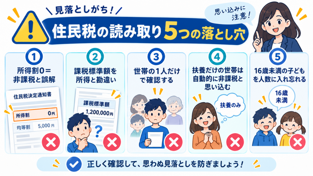 住民税の決定通知書の見方どの欄で非課税判定?の申請前セルフチェックを整理した図解