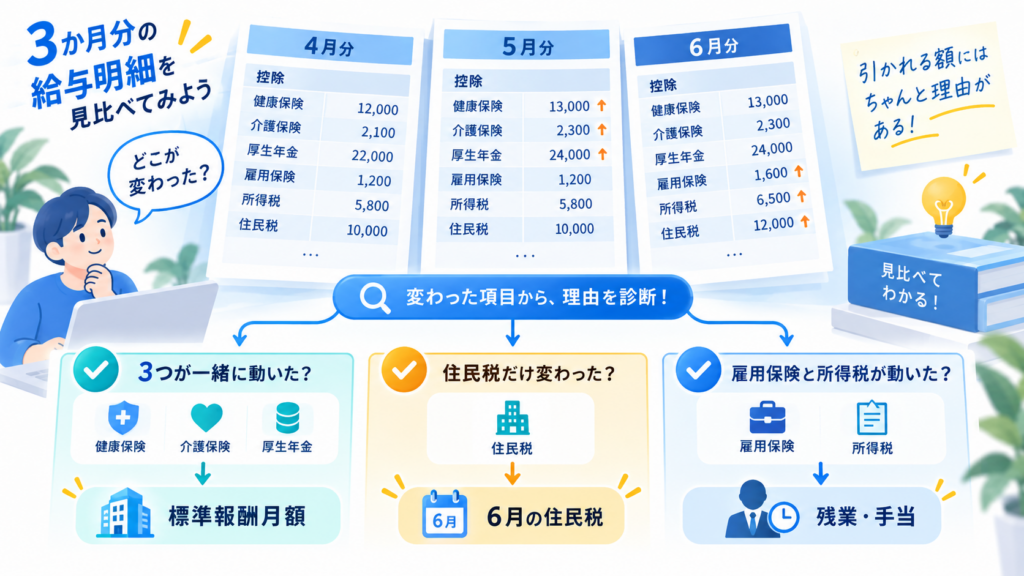 変わるタイミングを項目ごとに比較するを整理した図解