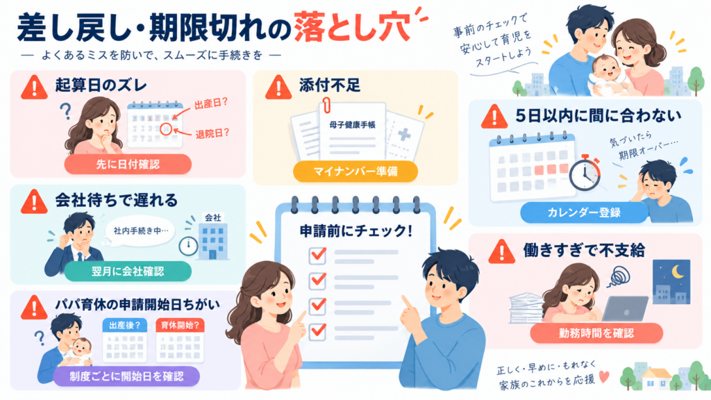 提出忘れ・期限切れで差し戻しになる落とし穴を整理した図解
