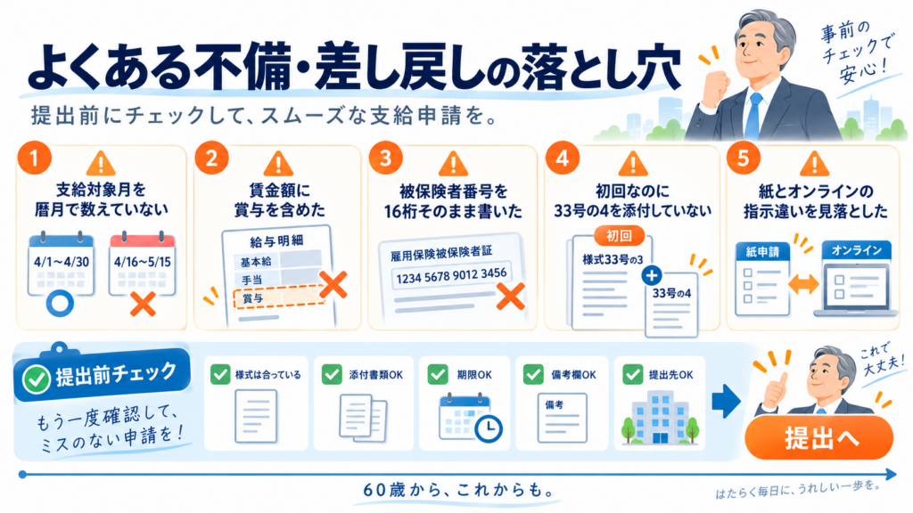 高年齢雇用継続給付支給申請書の書き方2026の提出前チェックを整理した図解