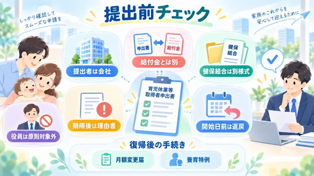 育児休業等取得者申出書の書き方2026の提出までの流れを整理した図解