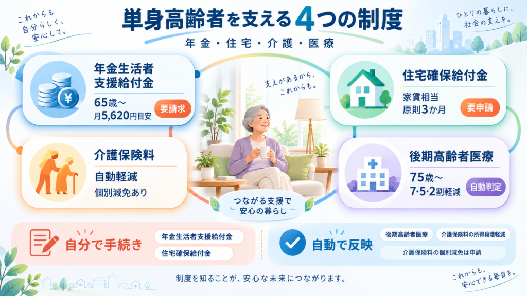 図解：単身の高齢者が使える制度にはどんな種類がある？